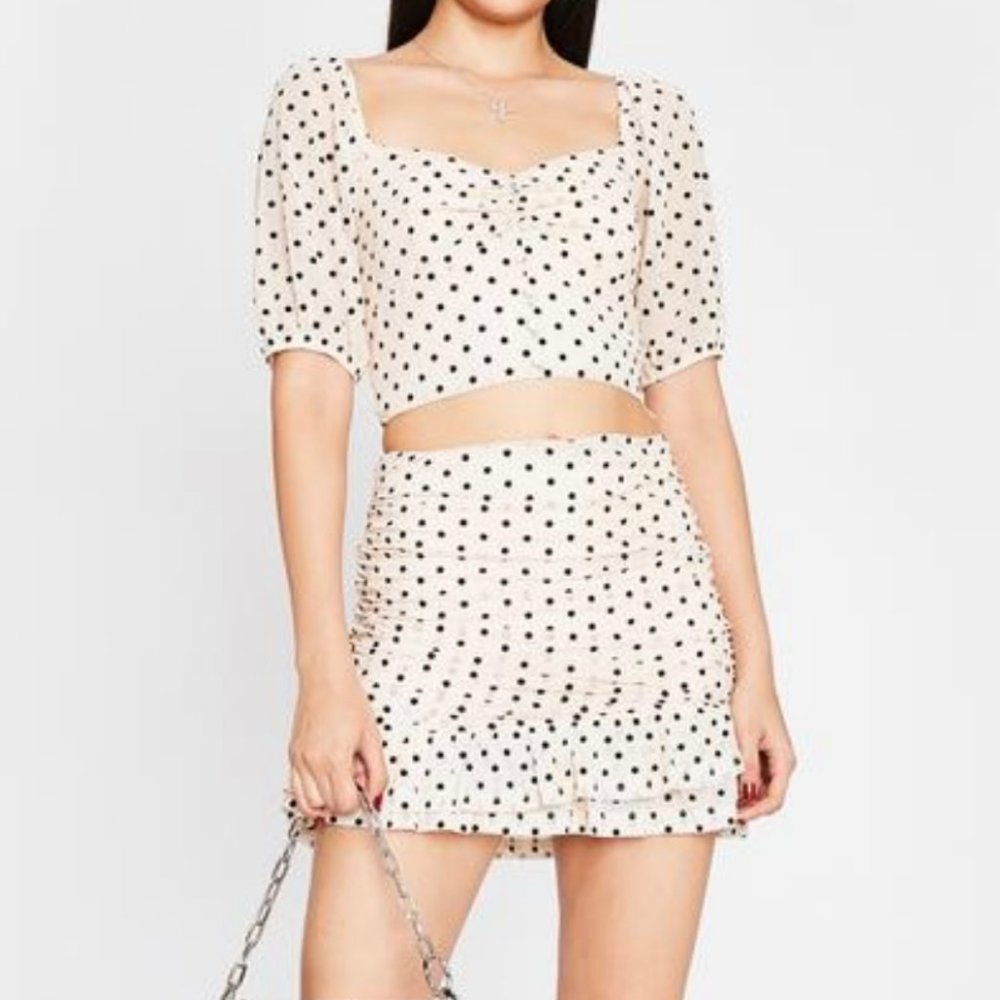 Re:named  Dollskill white and black Polka Dot skirt and cropped blouse Size S